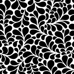 Black and white water drops seamless pattern surface vector design. Flourishes texture. Great for wallpaper, backgrounds, invitations, packaging, design projects, textile scrapbooking