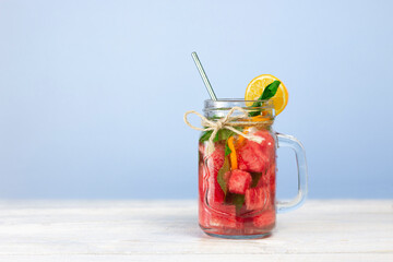 Detox water with watermelon, mint and lemon. Summer fresh drink.