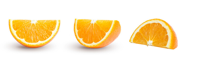 Fresh orange juice in glass or bottle with fruits, isolated on white