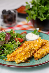fried chicken with salad