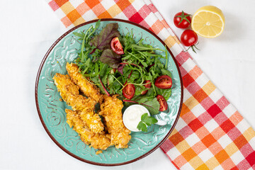 fried chicken with salad