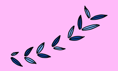 Collection of hand drawn leaves. Doodle illustration. Simple floral elements isolated on pink background