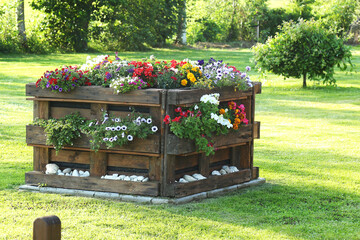bunte Blumen in Europaletten