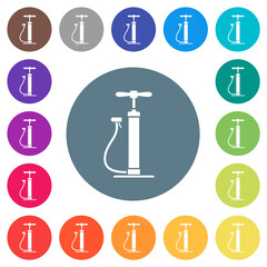 Air pump flat white icons on round color backgrounds