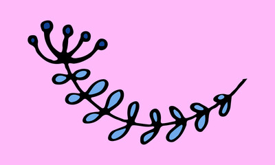Hand drawn flower head on a stem. Doodle illustration. Simple floral element isolated on pink background