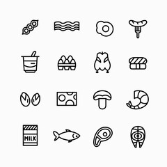 Food line icons set. Main types of protein source