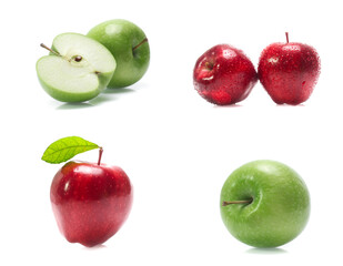 Green apple isolated on white background (set  mix   collection)