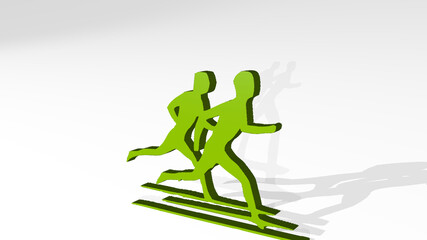 ATHLETIC MAN WORKOUT on the wall. 3D illustration of metallic sculpture over a white background with mild texture. athlete and active