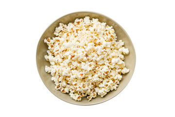 Popcorn in a bowl on white background