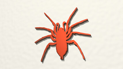 insect fly on the wall. 3D illustration of metallic sculpture over a white background with mild texture. animal and butterfly