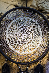 Handmade dream catcher with feathers threads and beads rope hanging