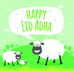 Happy Eid Adha - Greeting Card Stock Illustration with Sheep