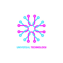 Universal technology vector logo. Network, internet, computer, web icon. Stock illustration