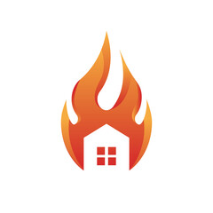 home burn logo icon with flame shaped vector design illustration