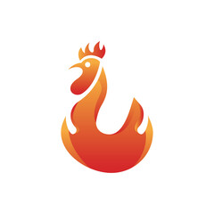 Hot chicken with flame icon logo vector design illustration