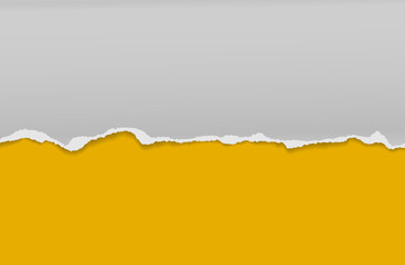 Piece of torn and horizontal white paper with soft shadow is on yellow background for text. Vector illustration
