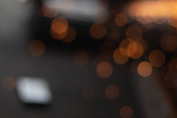 Gold abstract bokeh background, Festive xmas abstract background with bokeh defocused lights and stars