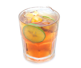 glass of iced tea with lemons  isolated on a white background