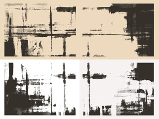 Irregular cross hatching strokes on canvas. Oil, acrylic set of four paintings. Abstract grungy backgrounds