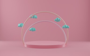 Pink Product Stand and Cloud. Abstract geometric background. 3d rendering