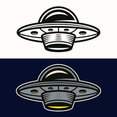 Ufo in two styles black and colored vector