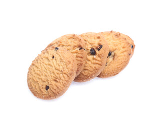 Chocolate chip cookies isolated on white background. Sweet biscuits