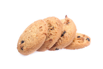 Chocolate chip cookies isolated on white background. Sweet biscuits