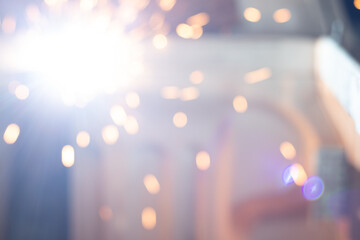 Gold abstract bokeh background, Festive xmas abstract background with bokeh defocused lights and stars