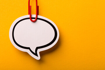 Blank Speech Bubble Paper Isolated On Yellow Background