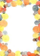 Orange, Grey and black polka dot watercolor border for decoration on Halloween party and autumn festival.