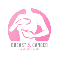 breast cancer awareness month banner with abstract pink woman Self Check For Breast Cancer in circle and pink ribbon sign vector design