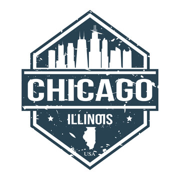 Chicago Illinois Travel Stamp Icon Skyline City Design Badge.