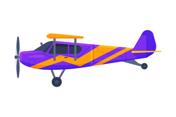 Retro Airplane with Propeller, Flying Aircraft Vehicle, Air Transport Vector Illustration