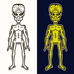 Alien body in two styles black and colored vector
