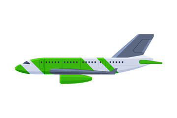 Modern Green Passenger Airplane, Flying Aircraft Vehicle, Air Transport Vector Illustration