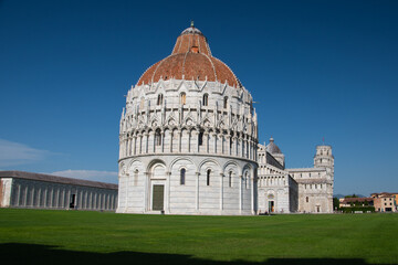 The Pisa Baptistery of St. John  is a Roman Catholic ecclesiastical building located in the Piazza dei Miracoli, near the cathedral's and the famous leaning tower.
