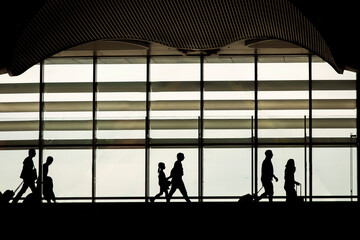 Silhouette of people in different situation traveling