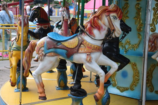 kids carousels in belarusian city park