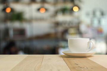 Hot Coffee cup  on the wooden table