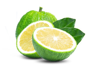 Green orange fruit slice isolated on white background
