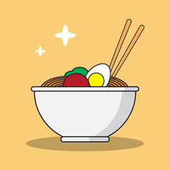 Illustration of Flat Vector Noodle and Side Dishes