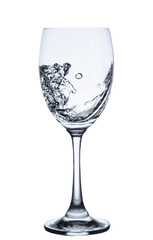 pouring water on a glass on white background clipping path