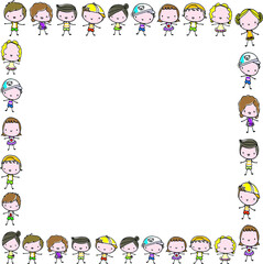 vector boys and girls with square border background