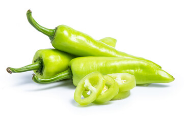 green pepper chilli isolated on white background clipping path