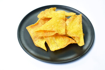 crispy fried dumpling paste dipping sweet chili sauce on plate
