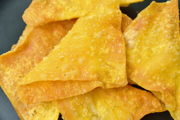 crispy fried dumpling paste dipping sweet chili sauce on plate