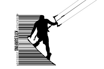 Kiteboarding, hydrofoil. Silhouette of a kitesurfer. Man in a jump performs a trick. Big air competition. Vector illustration. Thanks for watching