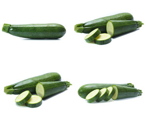 Fresh zucchini isolated on white (cucumber),(Mix, set , collection)