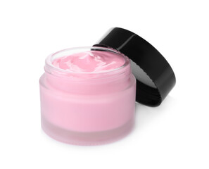 Glass jar with natural pomegranate facial mask isolated on white