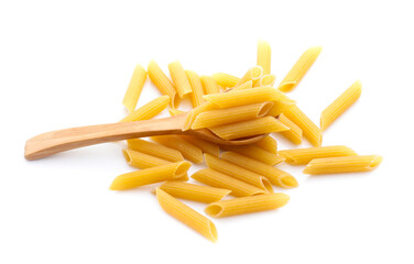 heap of pasta on white background